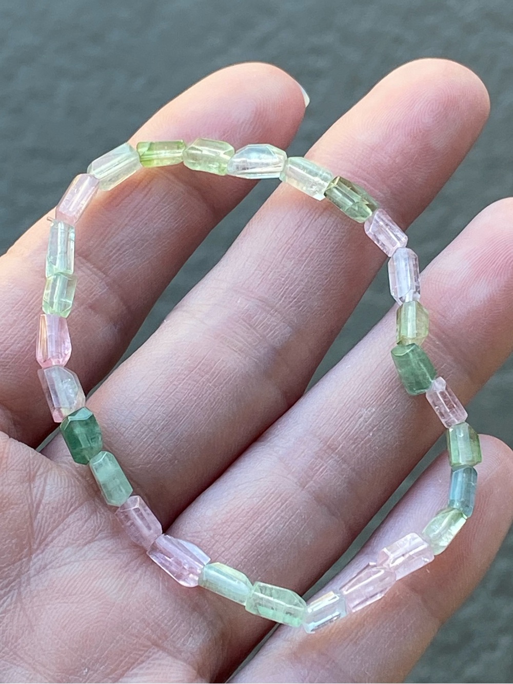 Pastel Multi Color Tourmaline Bracelet Natural Pink Green Blue Crystal 6.5in